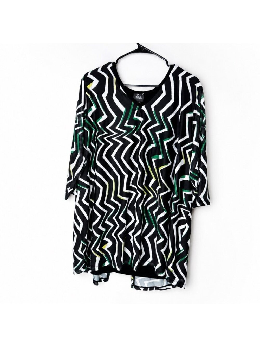 Ulla Popken Tunic 20/22 Black Chevron Zigzag Maximalist Retro Flowy NWT 2X